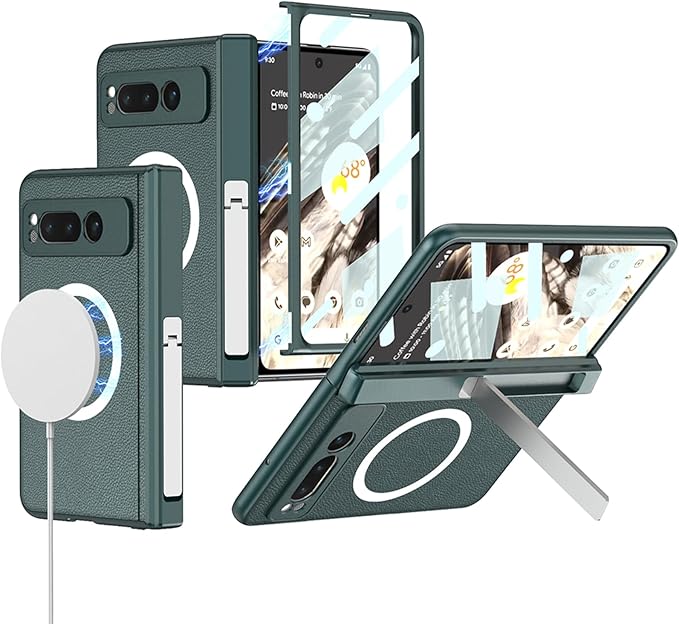 MagSafe Leather Case for Pixel Fold – Hinge & Screen Protection + Invisible Kickstand