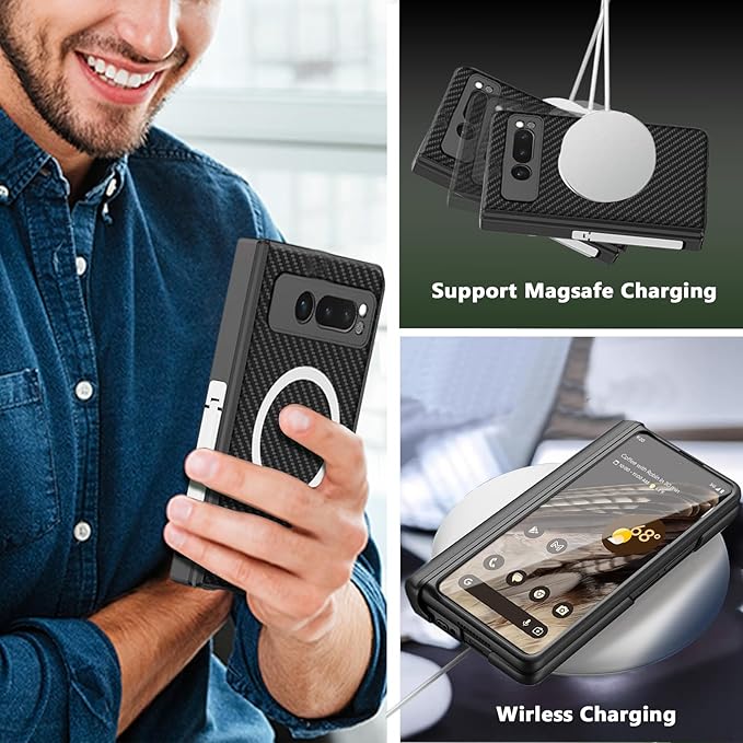 MagSafe Leather Case for Pixel Fold – Hinge & Screen Protection + Invisible Kickstand