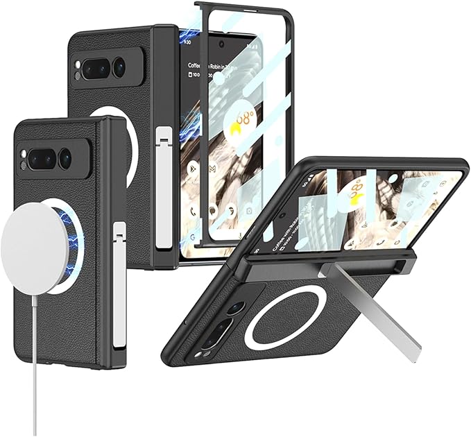 MagSafe Leather Case for Pixel Fold – Hinge & Screen Protection + Invisible Kickstand