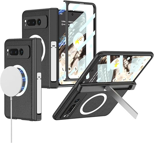 MagSafe Leather Case for Pixel Fold – Hinge & Screen Protection + Invisible Kickstand