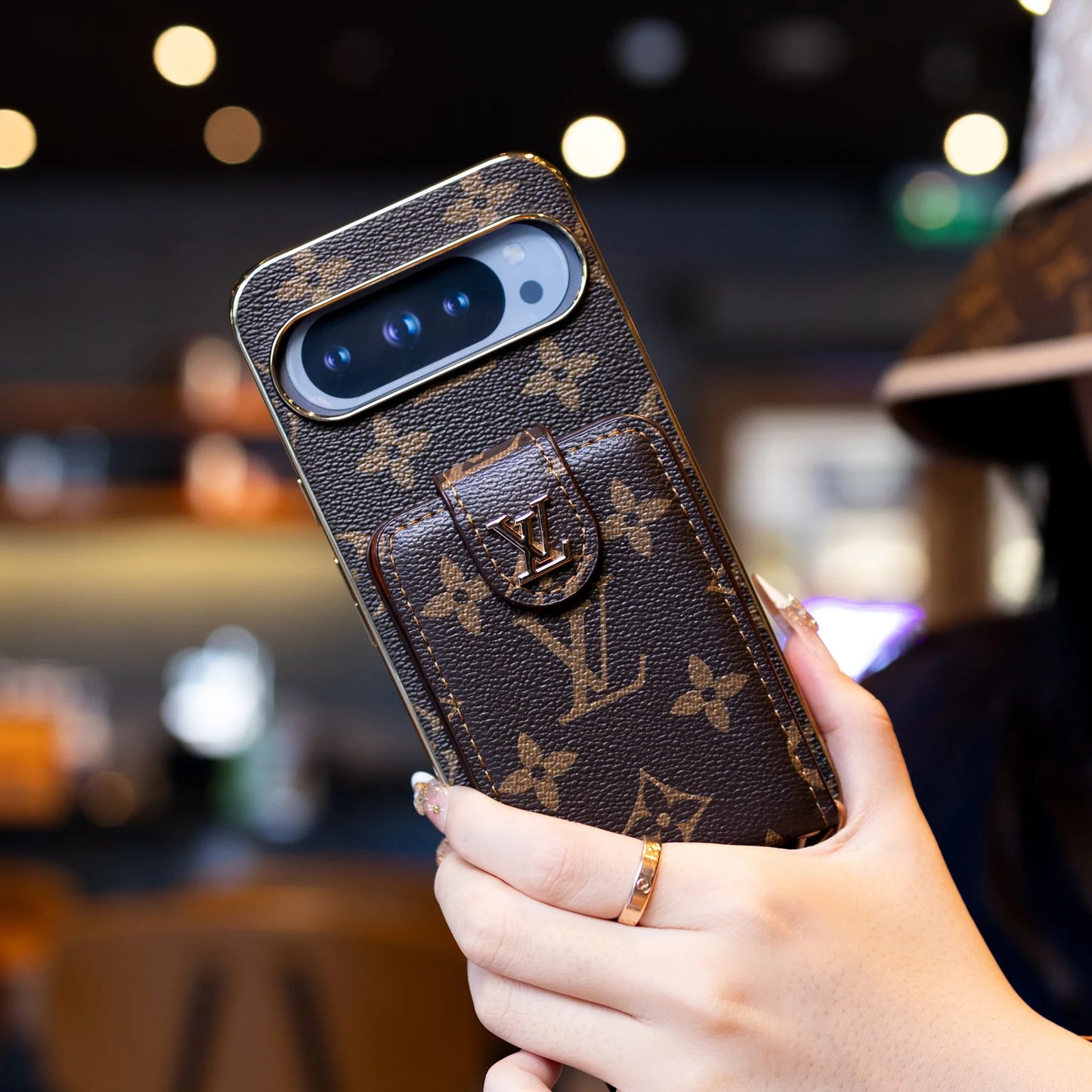 Bold Logo Brown Crossbody Case for Google Pixel – Sleek & Statement-Making