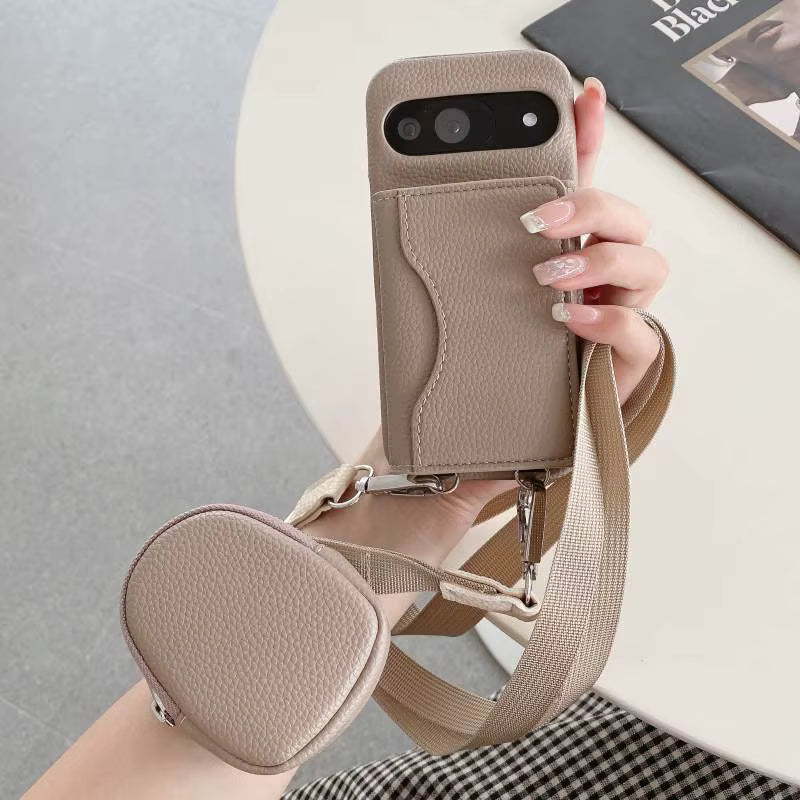 Luxury Leather Case with Card Holder & Strap – For Google Pixel Series