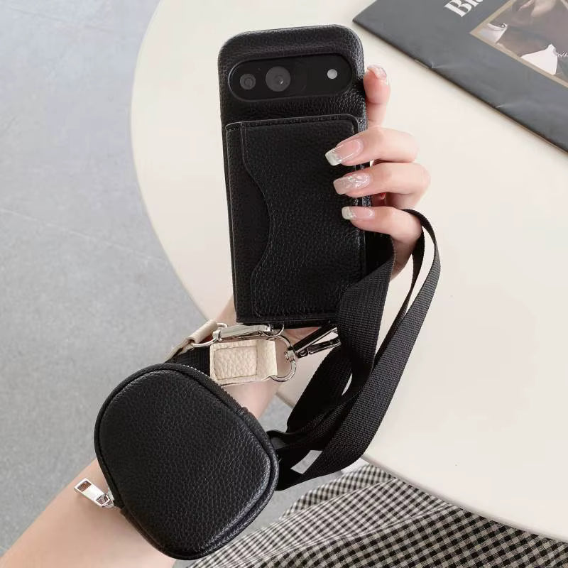 Luxury Leather Case with Card Holder & Strap – For Google Pixel Series