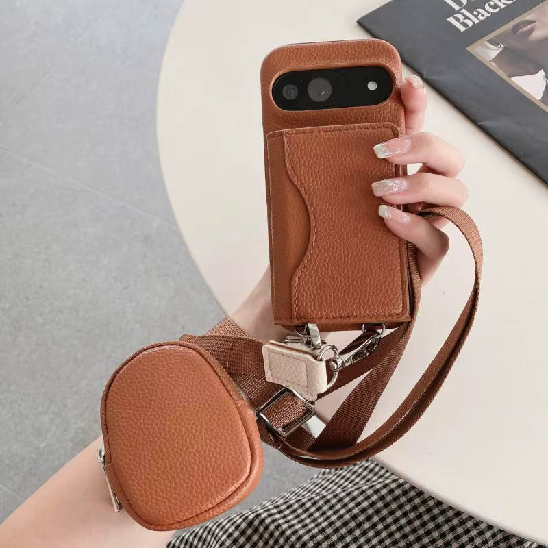 Luxury Leather Case with Card Holder & Strap – For Google Pixel Series