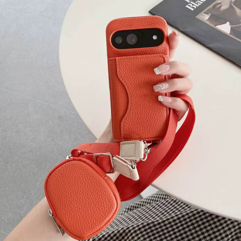 Luxury Leather Case with Card Holder & Strap – For Google Pixel Series