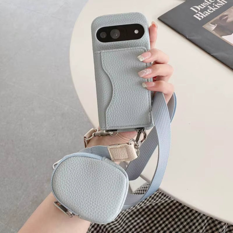 Luxury Leather Case with Card Holder & Strap – For Google Pixel Series