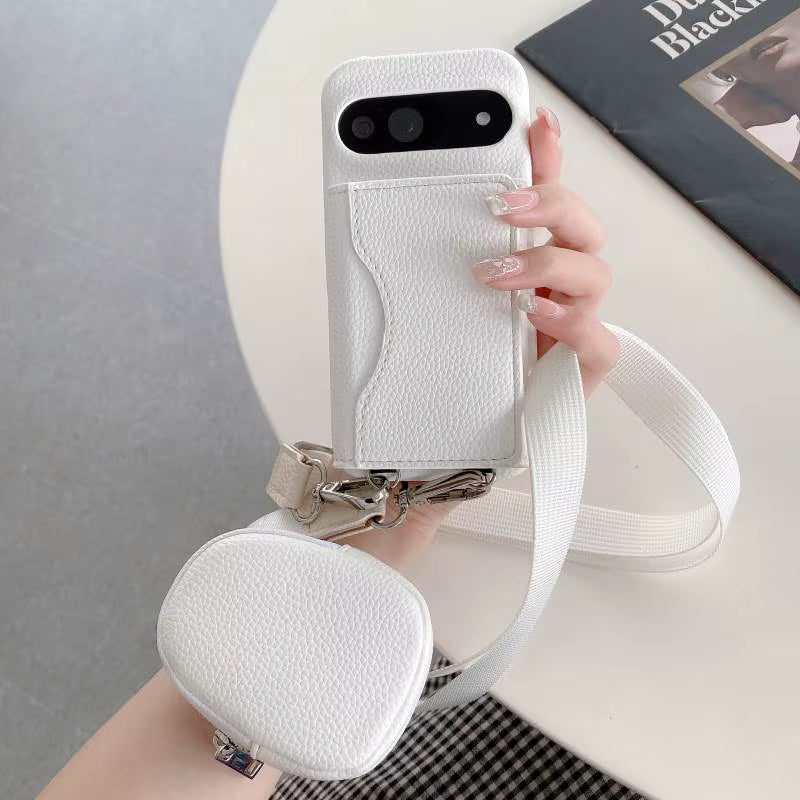 Luxury Leather Case with Card Holder & Strap – For Google Pixel Series