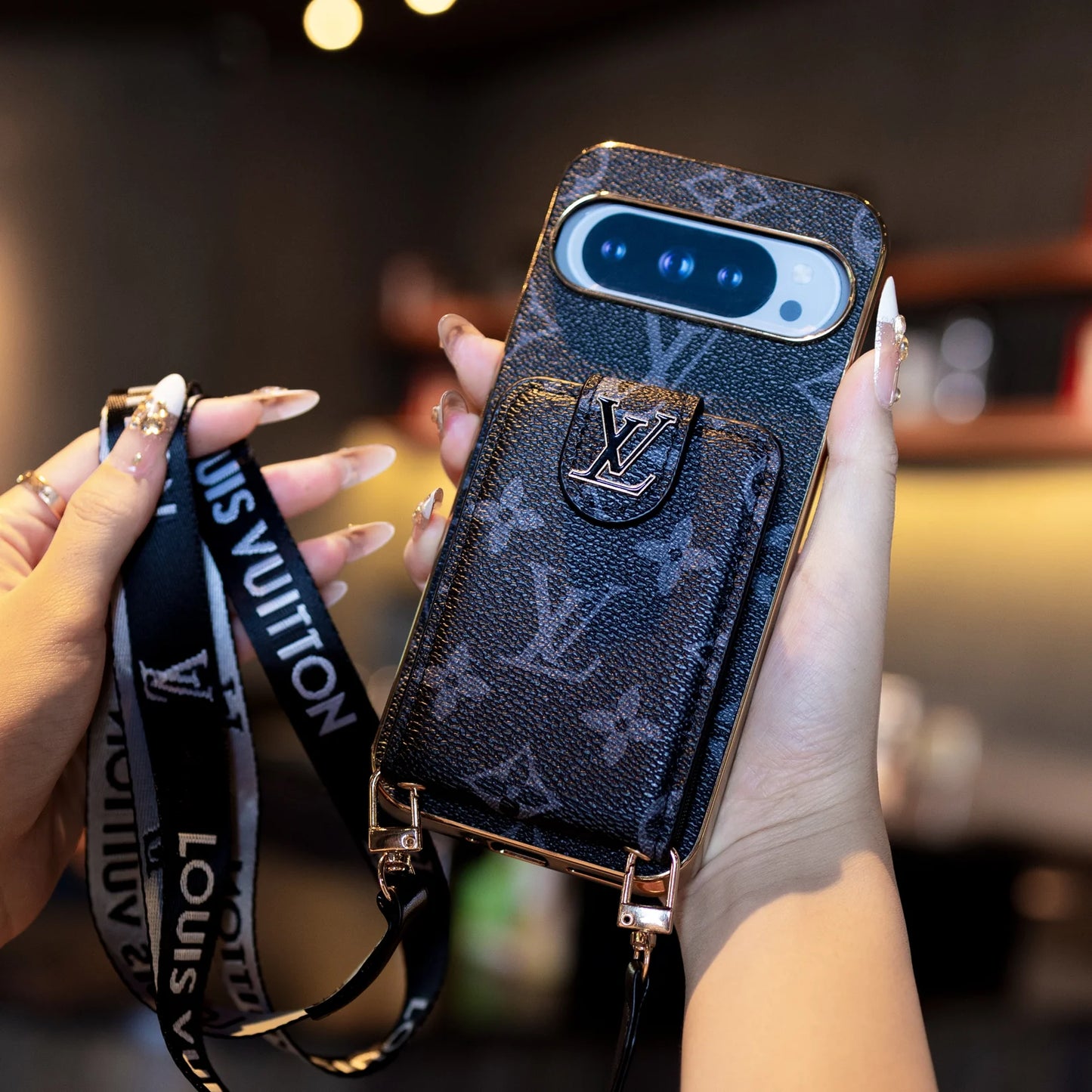 Bold Logo Black Crossbody Case for Google Pixel – Sleek & Statement-Making